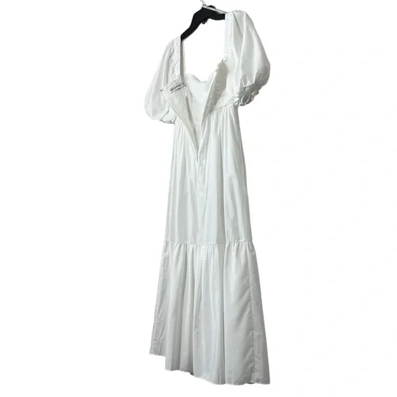 Self-Portrait Cottagecore White Taffeta Regal Puff Sleeve Midi Dress size 0  XS